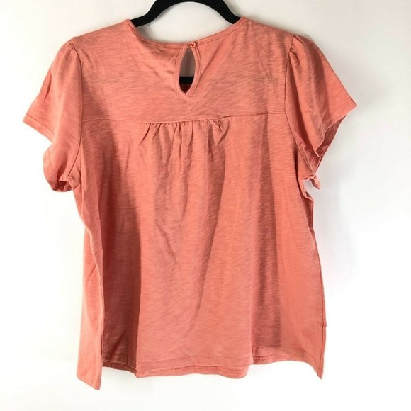Ella Moss Womens Top Blouse Slub Knit Embroidered Keyhole Orange Size S - Picture 2 of 6